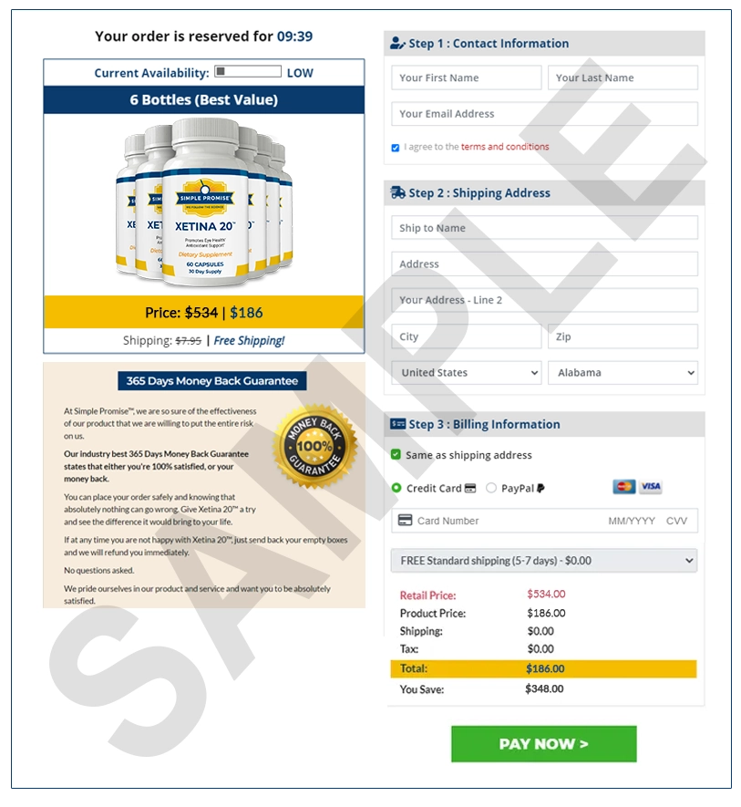Xetina 20 Order Page